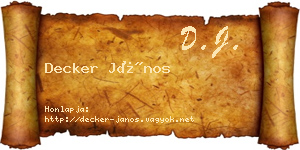 Decker János névjegykártya